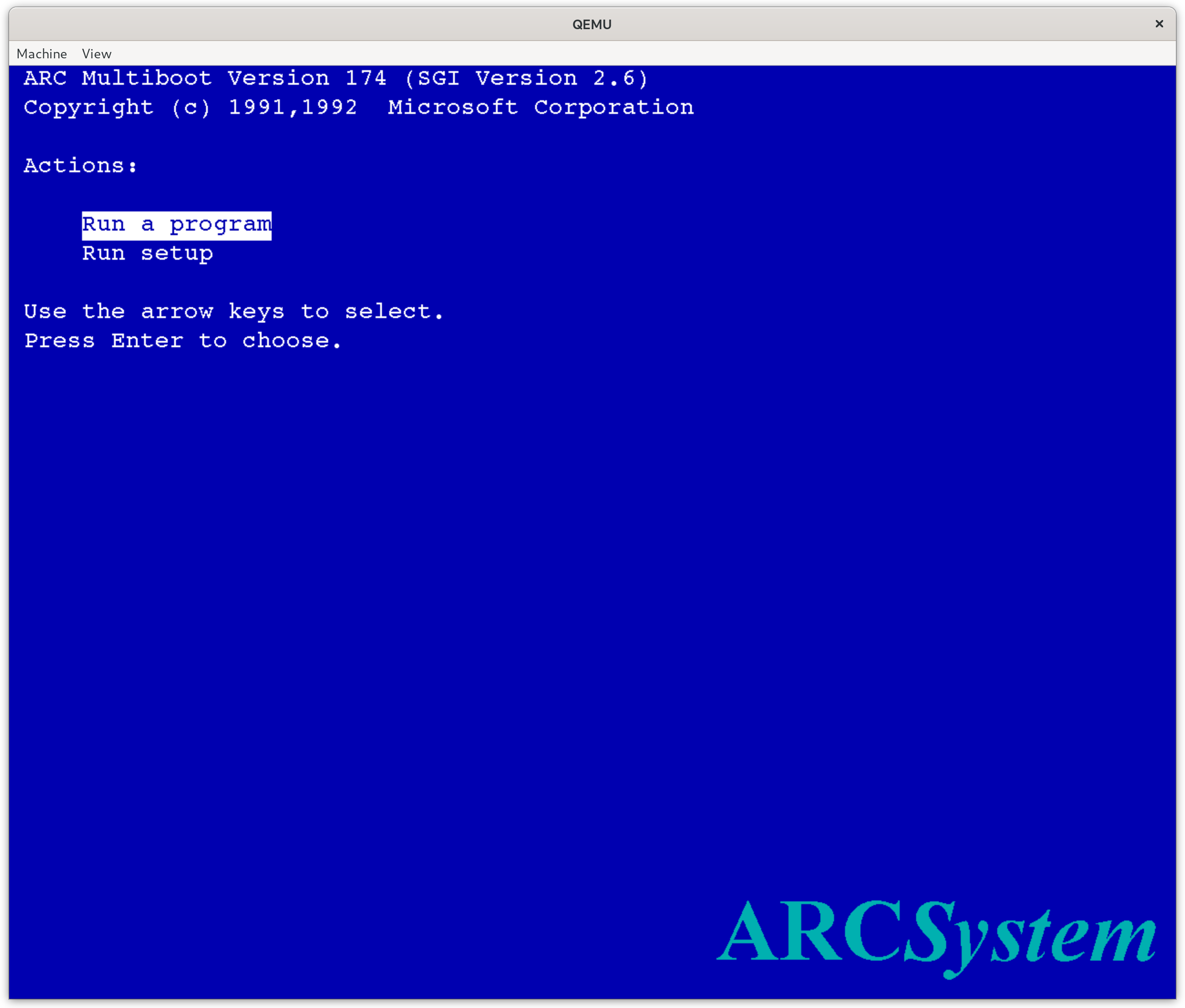 Empty ARC based boot menu