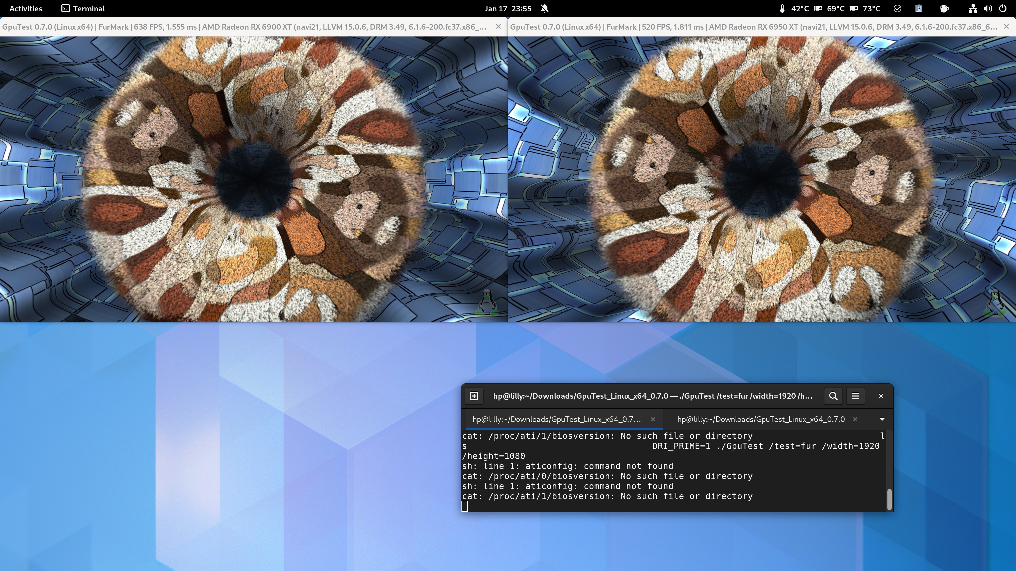 Furmark on both GPUs - 638 & 520 FPS