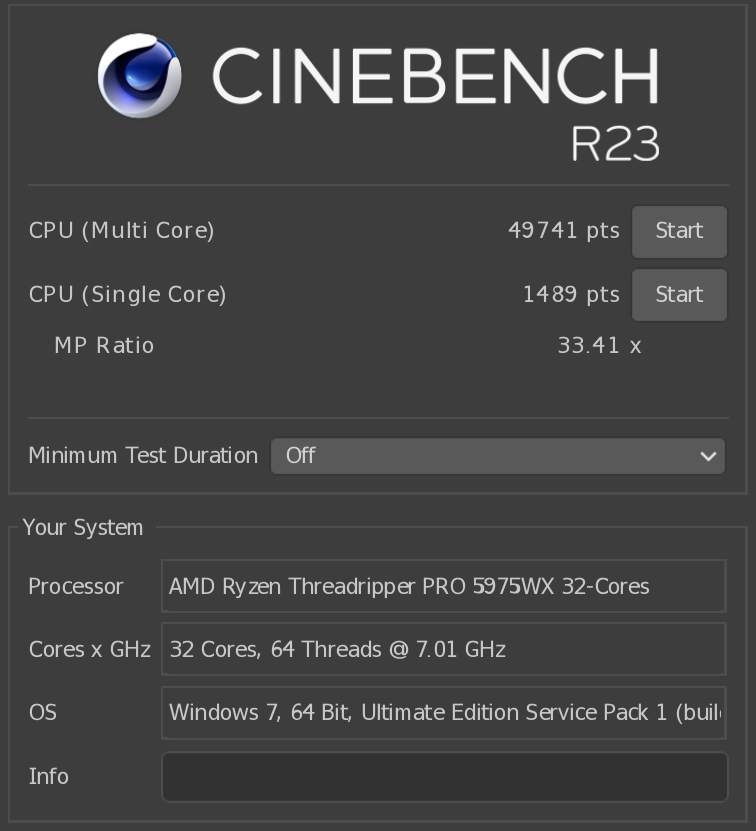 Cinebench R23 (Wine) - 49741 pts